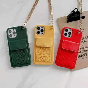 Vertical pattern card holder long chain mobile phone case