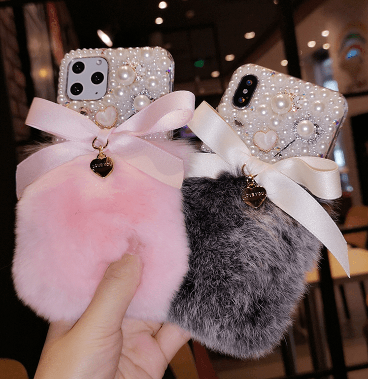 Women's Rhinestone Butterfly Rabbit Plush Phone Case