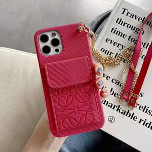 Vertical pattern card holder long chain mobile phone case