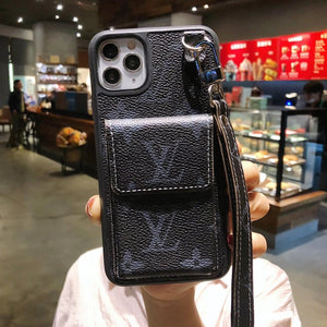 Leather card case lanyard phone case