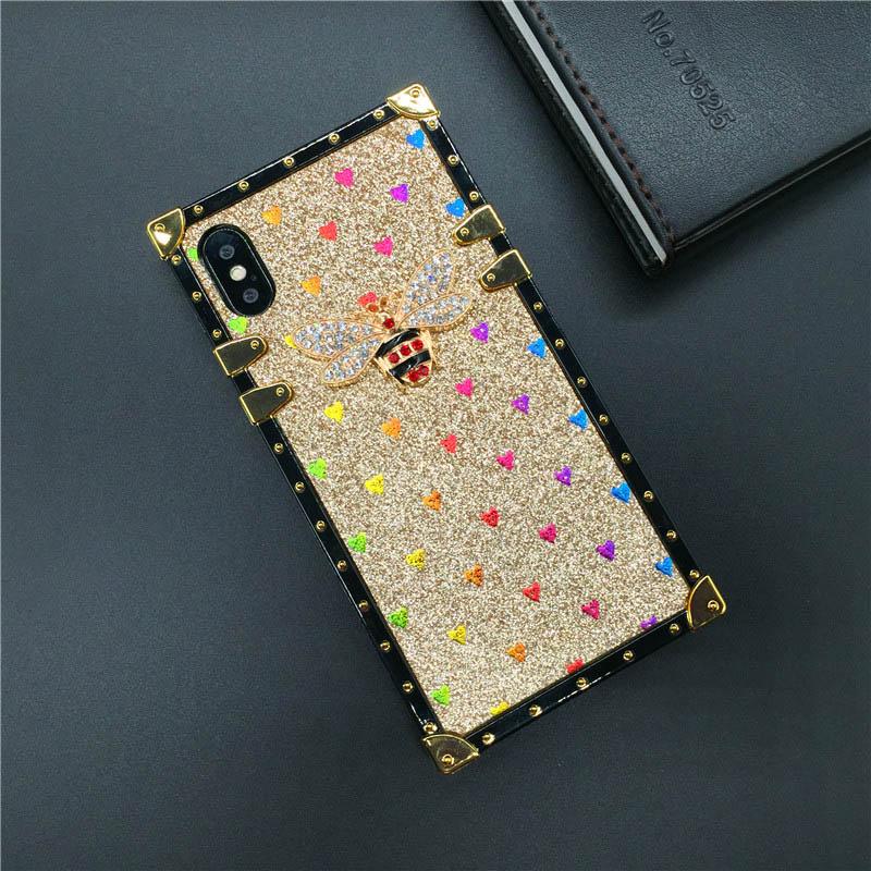 Glitter Love Heart Bee Square phone Case for iphone