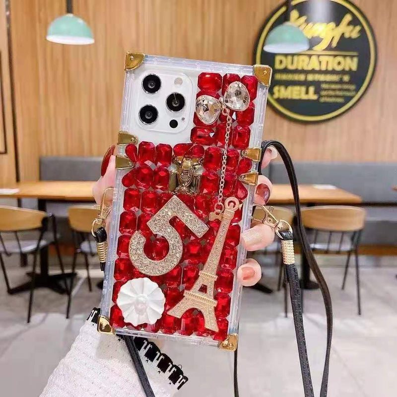 Diamond-studded square phone case