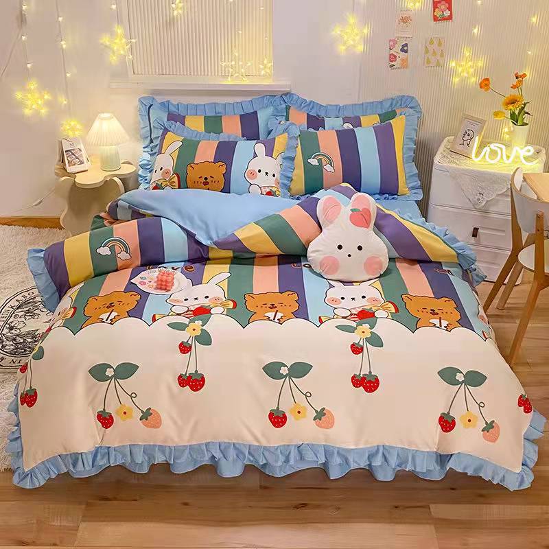 Fashion princess style Skin-friendly cotton four-piece Bed skirt