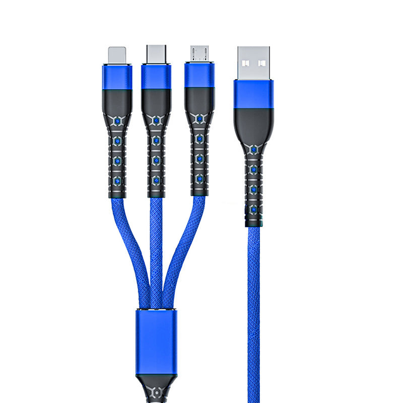 3 in 1 6A USB Cable Fast Charger Wire Type C/Micro USB/iOS Data Cable