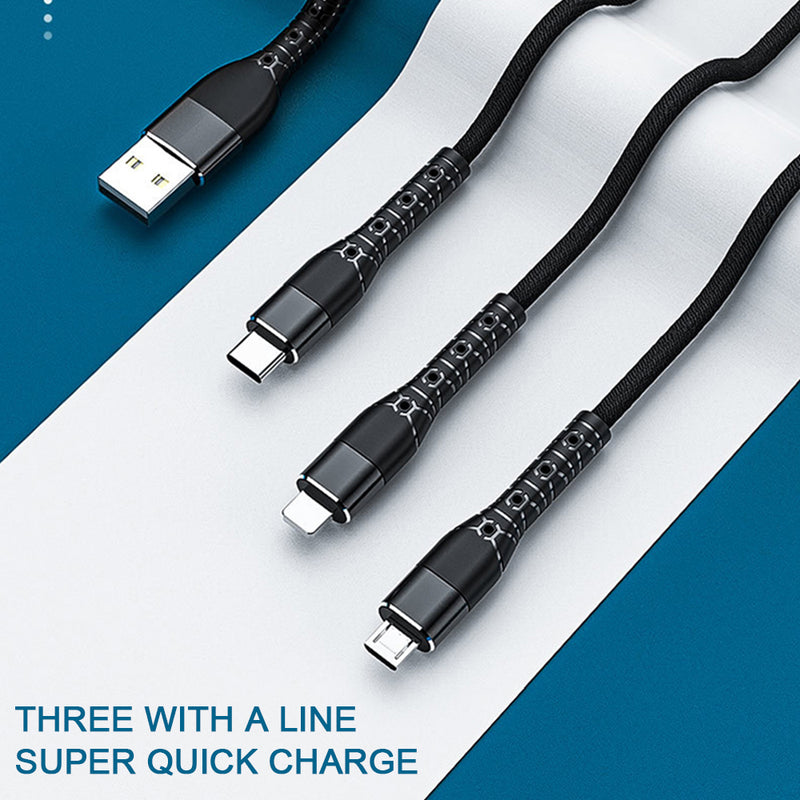 3 in 1 6A USB Cable Fast Charger Wire Type C/Micro USB/iOS Data Cable