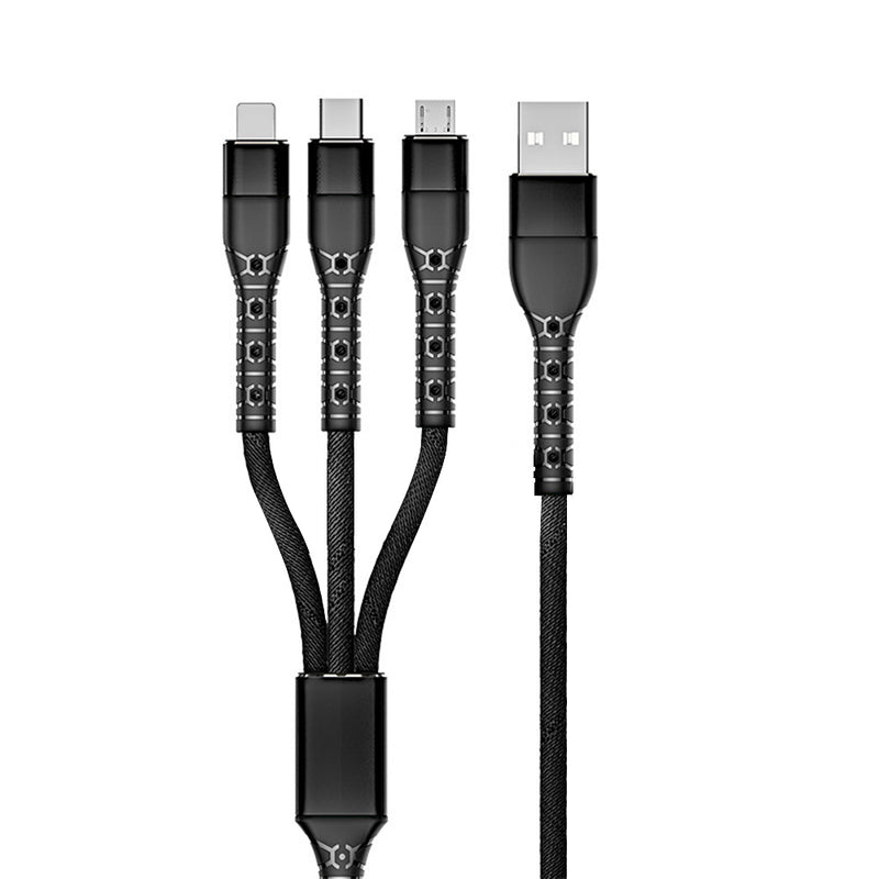 3 in 1 6A USB Cable Fast Charger Wire Type C/Micro USB/iOS Data Cable