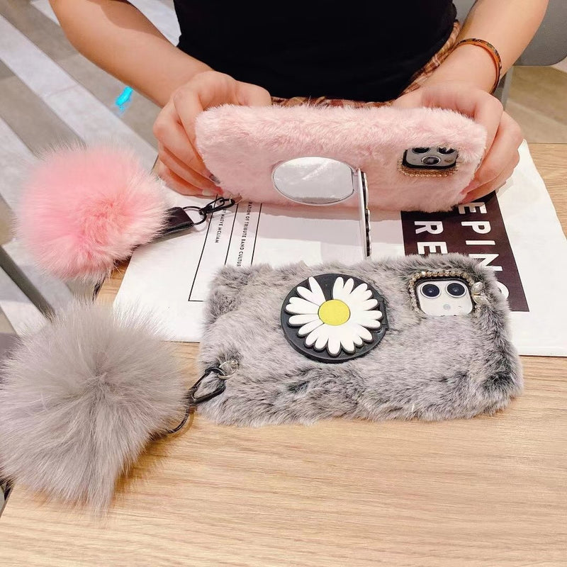 Makeup mirror plush phone case