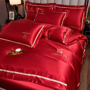 High quality Comfortable Silk ice silk Four-Piece Suit  Bed Supplies