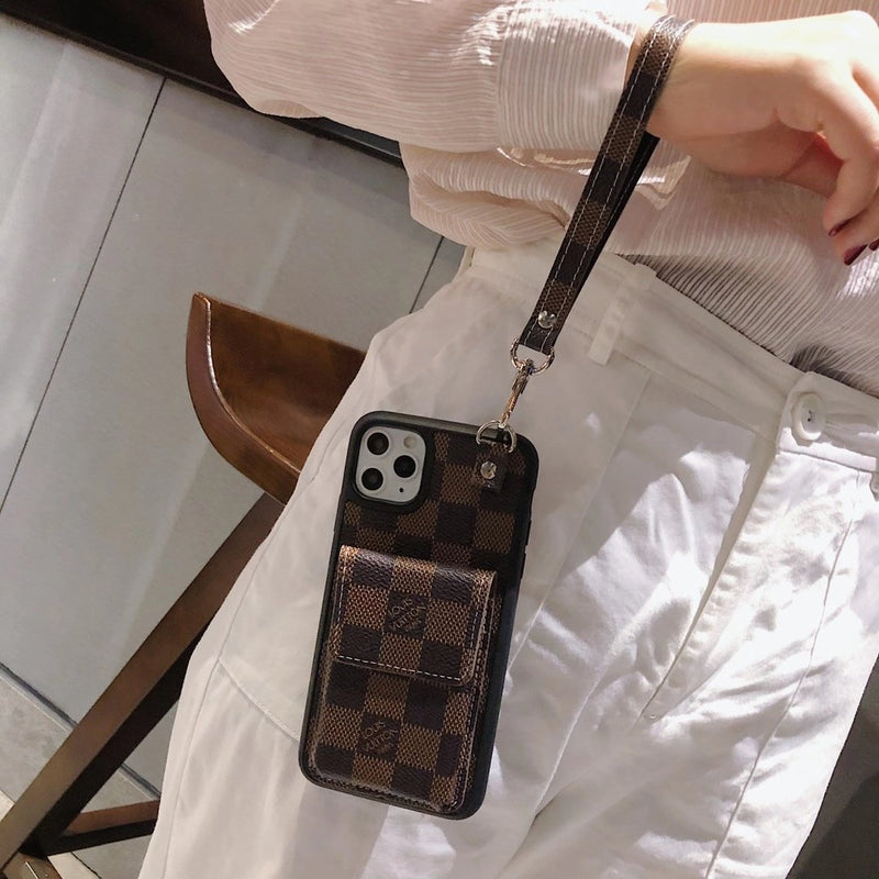 Leather card case lanyard phone case