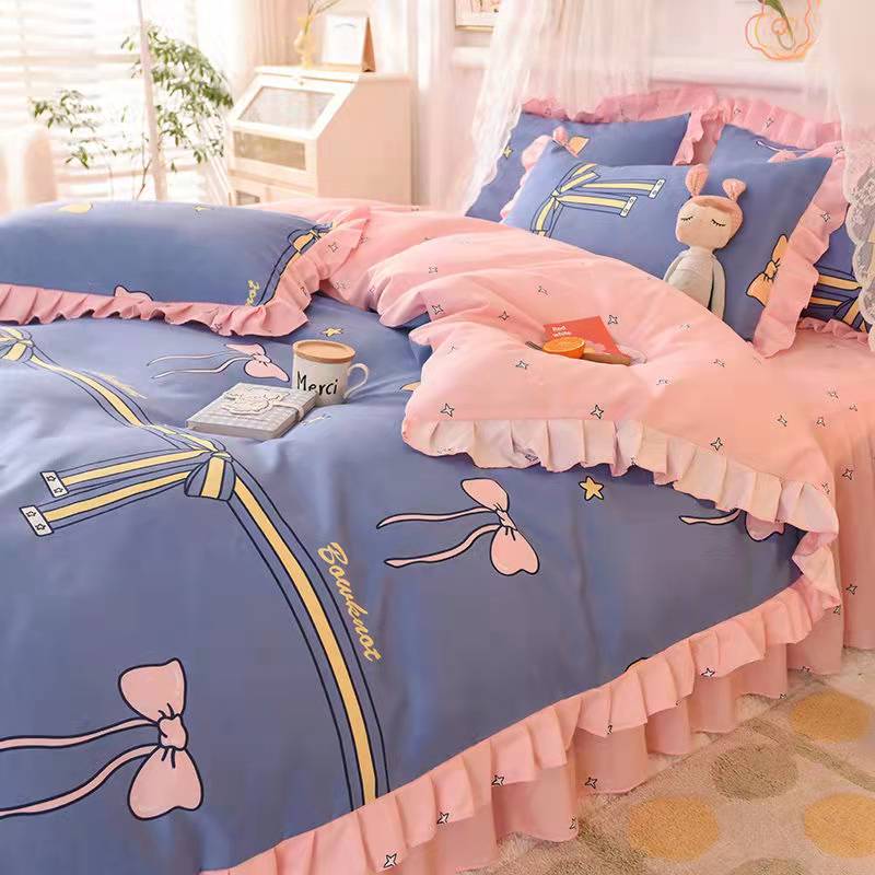 Fashion princess style Skin-friendly cotton four-piece Bed skirt