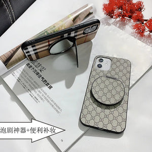 Retro leather mirror stand phone case