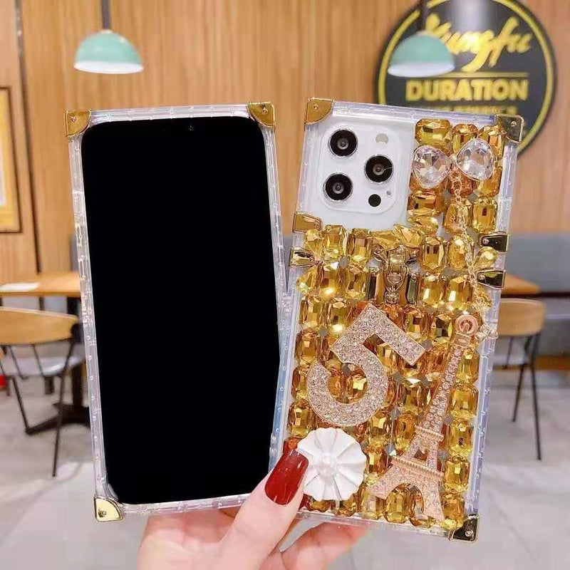 Diamond-studded square phone case