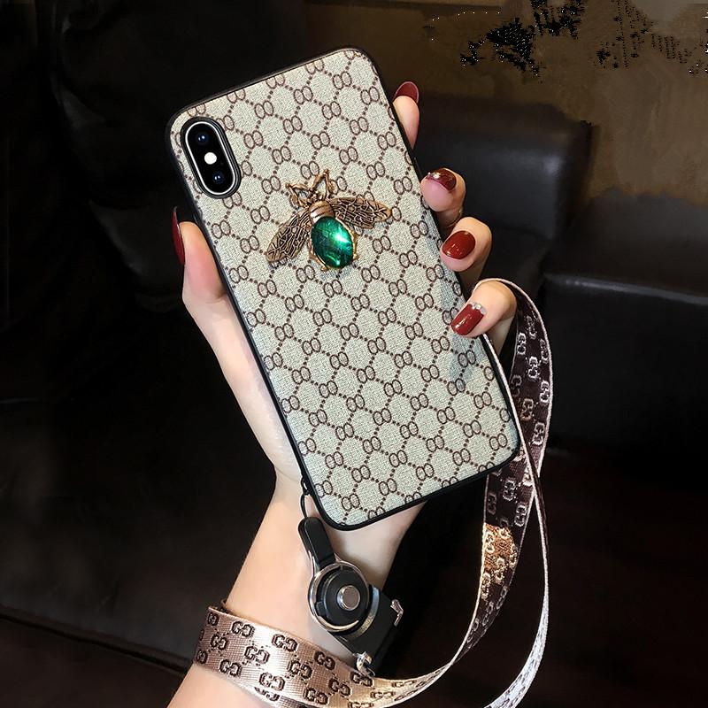 Rhinestone bee lanyard phone case