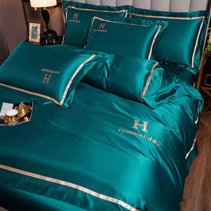 High quality Comfortable Silk ice silk Four-Piece Suit  Bed Supplies