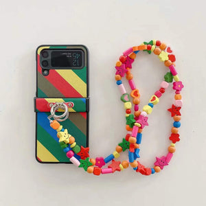 Samsung foldable flip phone case+wooden rainbow crossbody chain