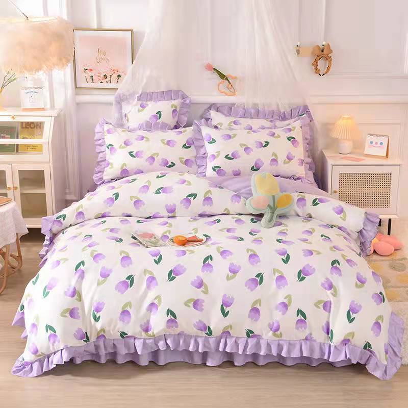 Fashion princess style Skin-friendly cotton four-piece Bed skirt