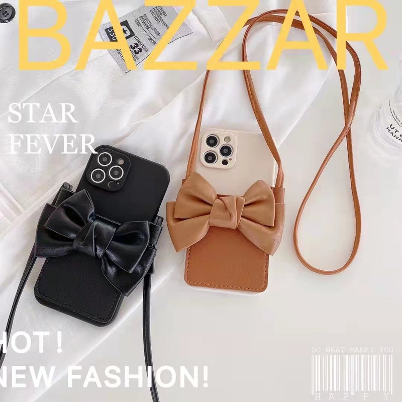 Bowknot card case Crossbody phone case For iphone