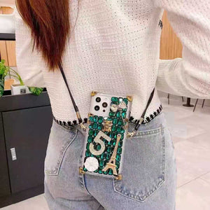 Diamond-studded square phone case