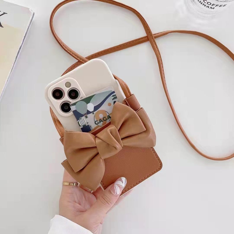 Bowknot card case Crossbody phone case For iphone