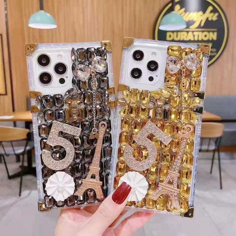 Diamond-studded square phone case