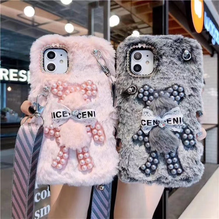 Plush diagonal strap phone case