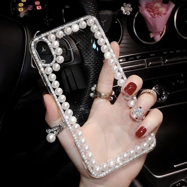 Bling Trim Imitation Pearl Clear Case