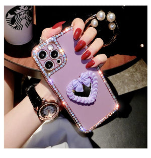 Rhinestone Love Makeup Mirror Phone Case For iphone