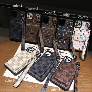 Leather card case lanyard phone case