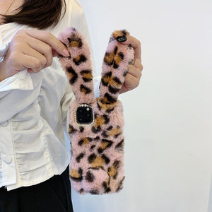 Leopard rabbit plush phone case for iphone