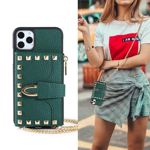 Zipper wallet chain phone case