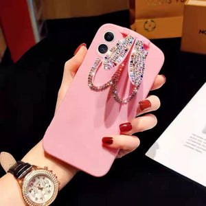 Fashion crystal bunny ear stand phone case for iphone