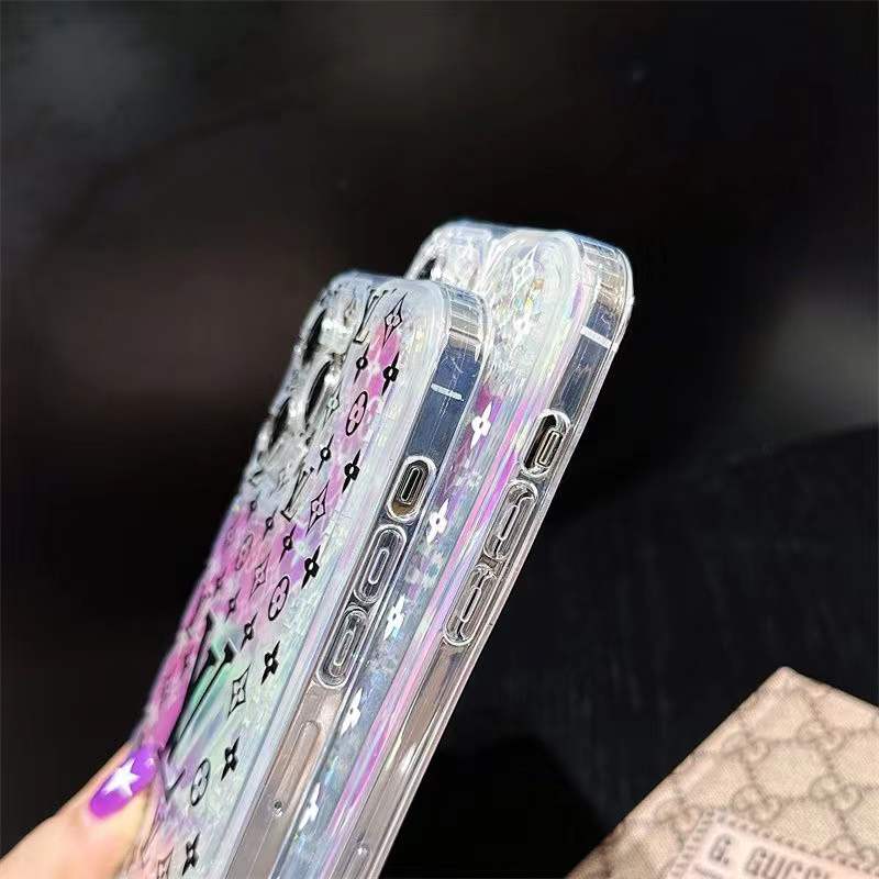 Old flower laser quicksand phone case for iPhone