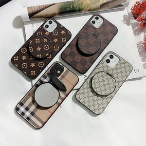 Retro leather mirror stand phone case