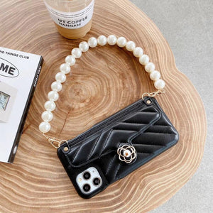 Leather pearl bracelet card case phone case