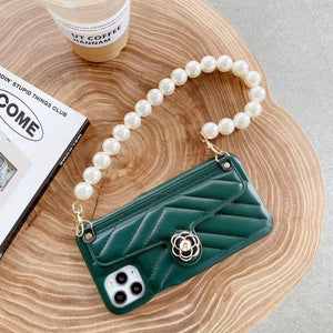 Leather pearl bracelet card case phone case