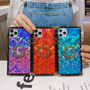 Sparkling square bracket phone case