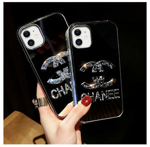 Sparkling side Diamond makeup mirror phone case