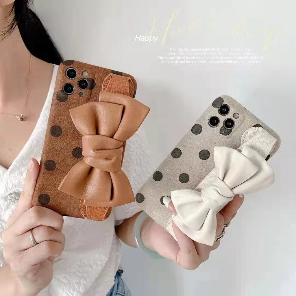 Plush Bowknot  wrist phone case For iphone