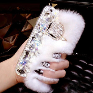 Fashion crystal plush phone case