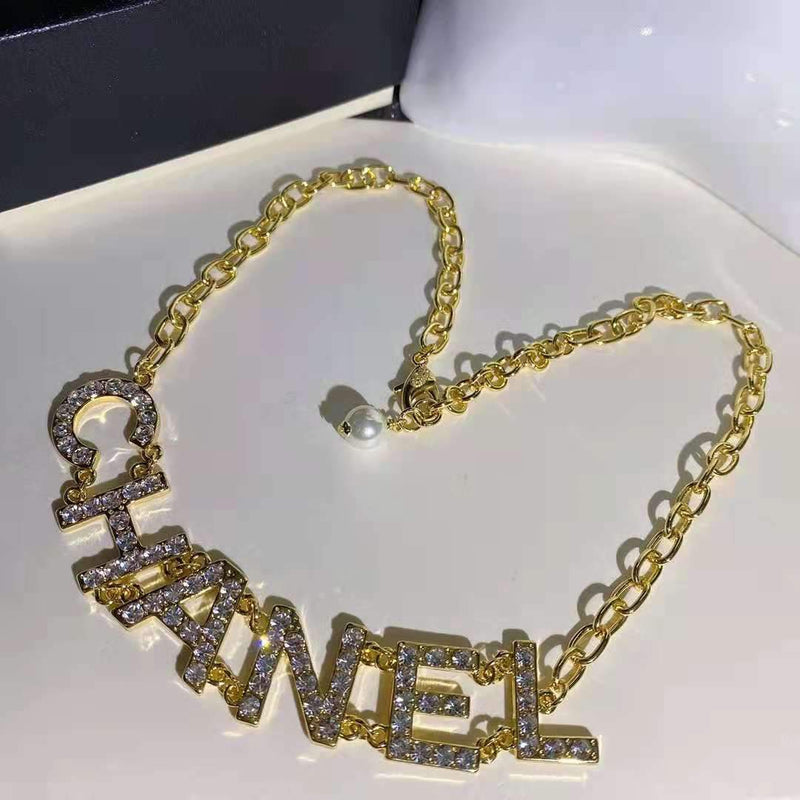 Fashion Metal Lock Letter Diamond Necklace