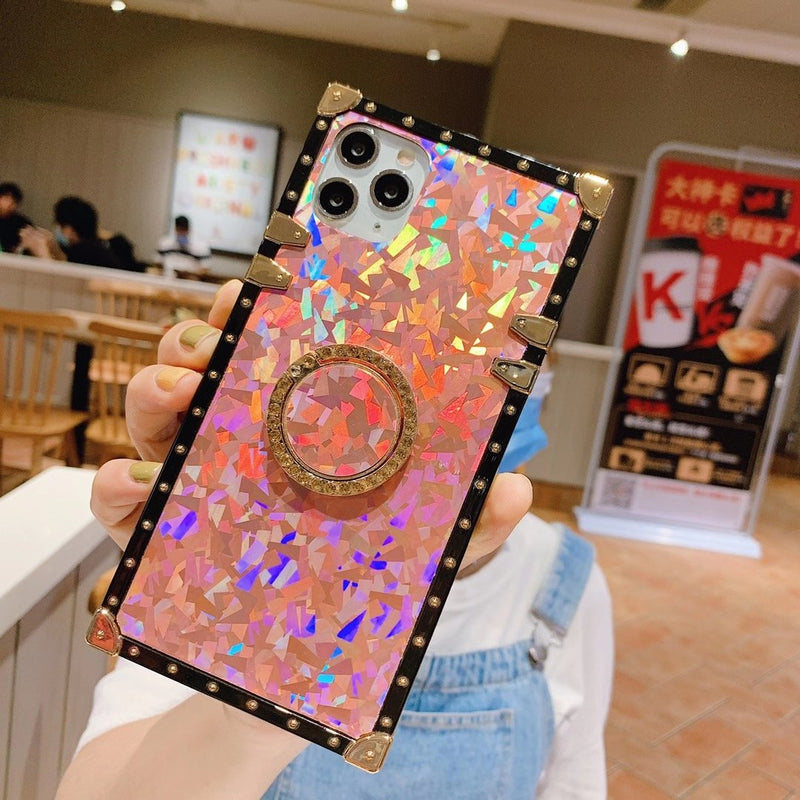 Sparkling square bracket phone case