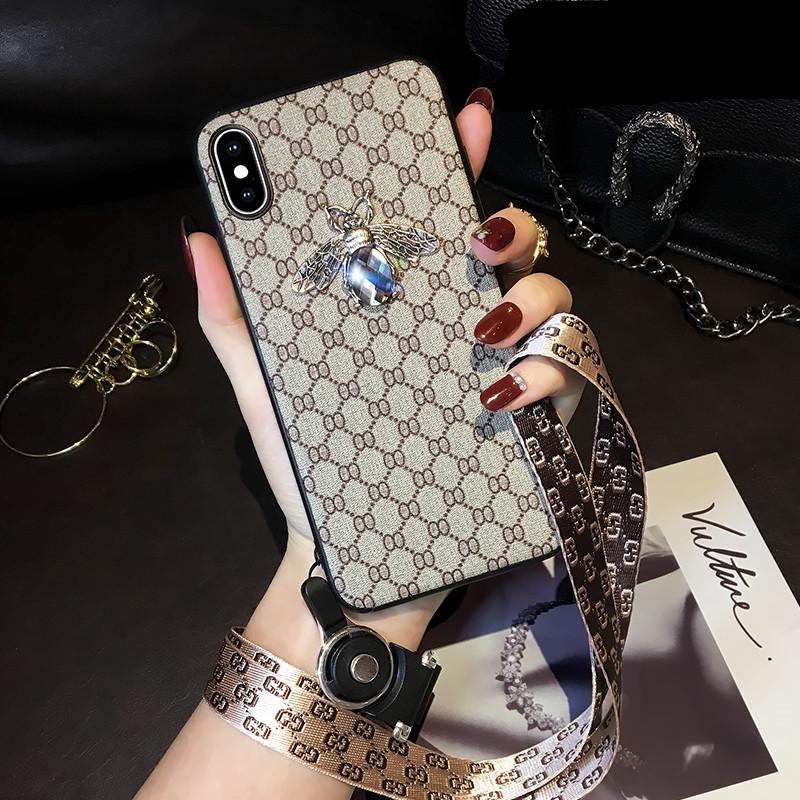 Rhinestone bee lanyard phone case