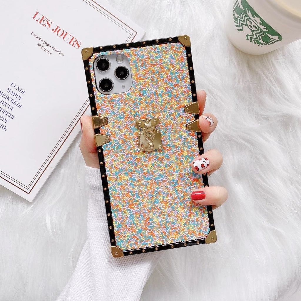 Fashion color beads square phone case for iphone