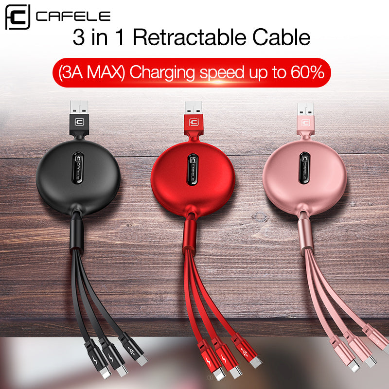 Cafele Retractable 3 in 1 USB Cable Micro Type C USB Cable