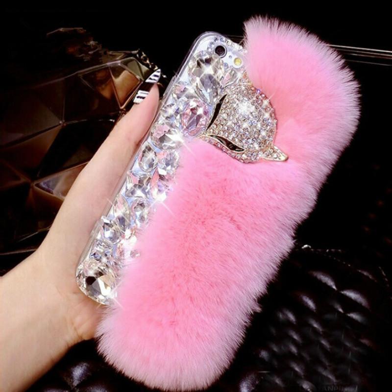 Fashion crystal plush phone case