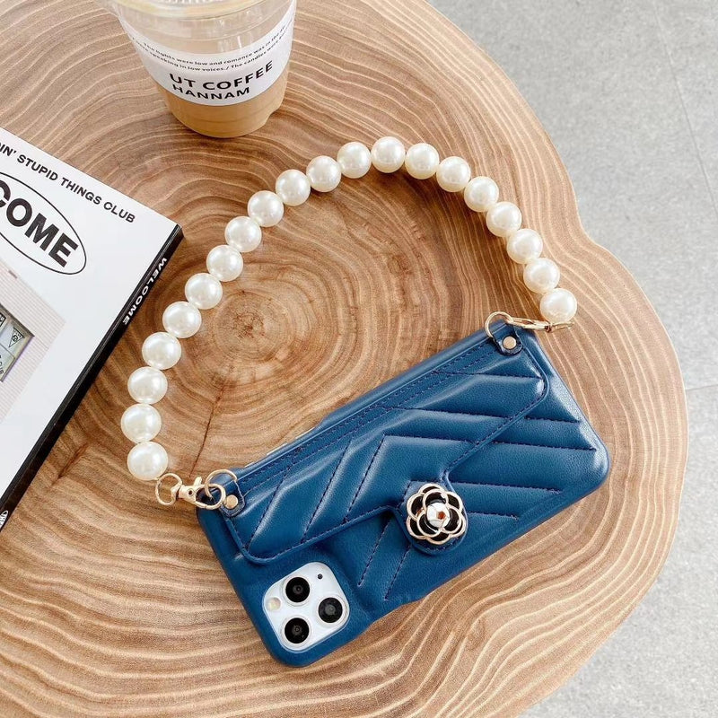 Leather pearl bracelet card case phone case