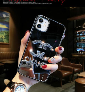 Sparkling side Diamond makeup mirror phone case