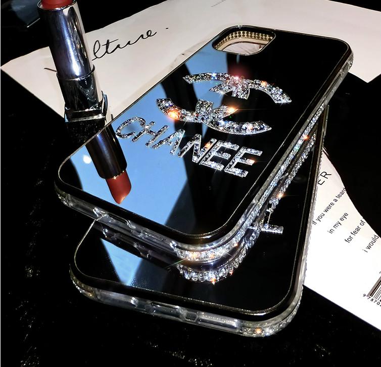 Sparkling side Diamond makeup mirror phone case