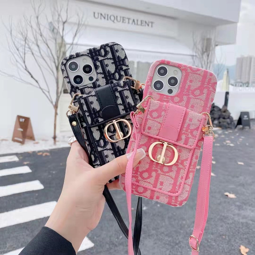 High-quality embroidered leather card crossbody phone case