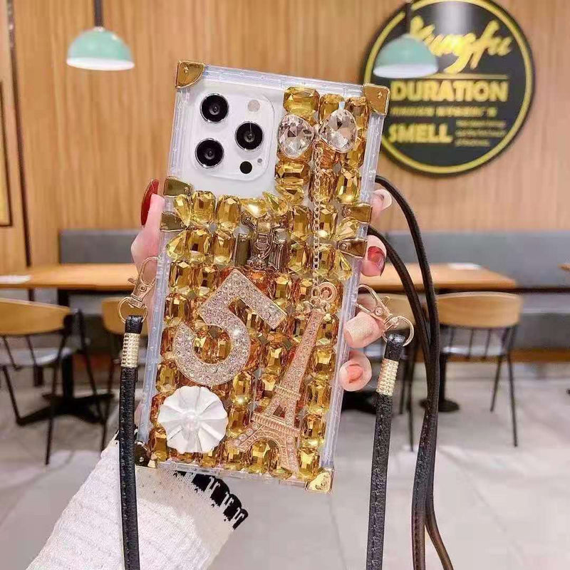 Diamond-studded square phone case